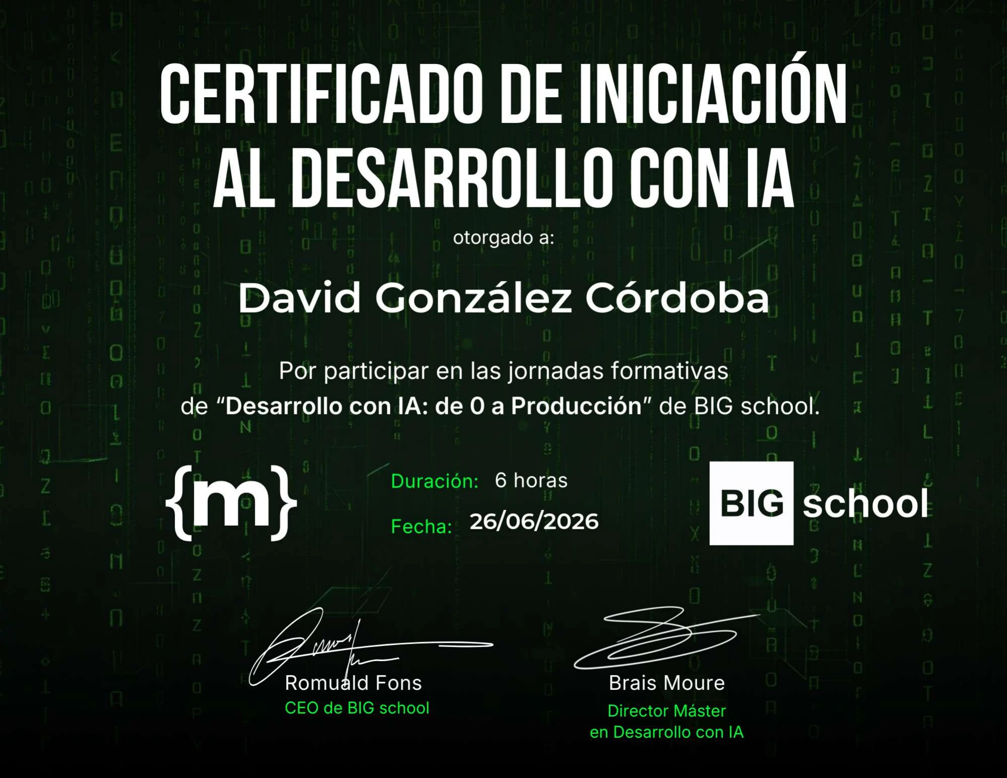 Certificado de Iniciación al desarrollo con IA: de 0 a Producción